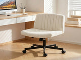 Imitation Linen Criss Cross Legged Desk Chair, Armless Office Chair with Wheels T3398P550271