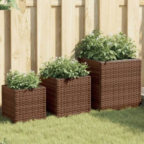 ZNTS Garden Planters 3 pcs Brown Poly Rattan 366396