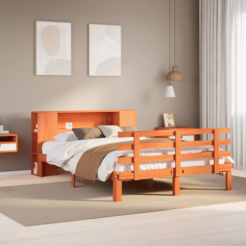 ZNTS Bookcase Bed without Mattress Wax Brown 120x190 cm Small Double Solid Wood Pine 3322720