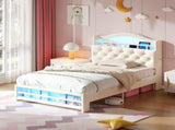 3ft Single Upholstered Velvet Bed Frame, LED Bed Frame with Charging Station & Diamond Tufted N652P399022B