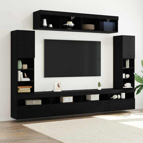 TV Wall Cabinet Set 6 pcs Black oak 30.5 x 30 x 102 cm 3334382