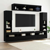 TV Cabinet Set Wall-mounted 6 pcs Black oak Engineered wood 3334382
