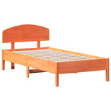 ZNTS Bed Frame with Headboard Wax Brown 75x190 cm Small Sinlge Solid Wood Pine 3207244