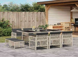 11 Piece Garden Dining Set with Cushions Light Grey Poly Rattan 3210791