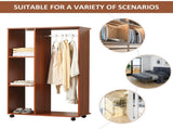 Open Wardrobe on Wheels, Bedroom Wardrobe with Clothes Hanging Rail, 3 Storage Shelves, Mobile T3398P328078