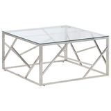 Coffee Table Silver Stainless Steel and Tempered Glass 349945