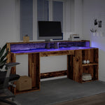 Desk with LED Lights Old Wood 200x55x91 cm Engineered Wood 3309445