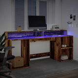 Desk with LED Lights Old Wood 200x55x91 cm Engineered Wood 3309445