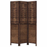 Room Divider 3 Panels Dark Brown Solid Wood Paulownia 358702