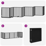 Dog Gate with Door Foldable 8 Panels Black 640 cm Poplar Wood 3155574