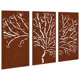 Garden Wall Decorations 3 pcs 105x55 cm Corten Steel Tree Design 824511