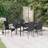 Garden Dining Set Black PE rattan, powder-coated steel, glass 3099380