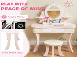 Kids Dressing Table, Girls Vanity Set with Mirror and Stool, 7 Play Accessories, Drawer, Desktop T3398P422358