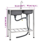 Camping Sink Double Basins with Tap Stainless Steel 151211