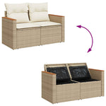 ZNTS 9 Piece Garden Sofa Set with Cushions Beige Poly Rattan Acacia 3327523