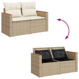 ZNTS 9 Piece Garden Sofa Set with Cushions Beige Poly Rattan Acacia 3327523