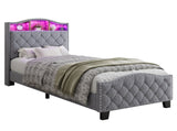 Upholstered Bed, 3FT single bed 90x190cm, Storage Bed, Soft backrest,With bed slats, With LED light N604P433669G