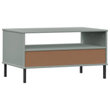 Coffee Table with Metal Legs Grey 85x50x45 cm Solid Wood OSLO 351034