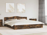 Bed Frame with Drawer Smoked Oak 200 x 200 cm Engineered Wood 3413156
