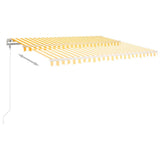 ZNTS Manual Retractable Awning with Posts 4x3.5 m Yellow and White 3070018