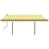 ZNTS Manual Retractable Awning with Posts 4.5x3 m Yellow and White 3070158