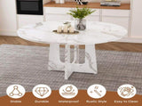 47.24" Round Dining Table for 4 - Farmhouse MDF Table with Marble White Finish, 300lb Capacity, Easy W1196P512185