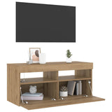 TV Cabinet with LED Lights Artisan Oak 90x35x40 cm Engineered Wood 856308