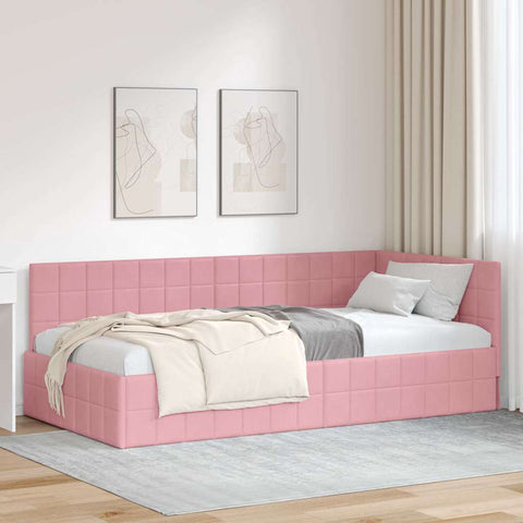 Corner Bed Frame with Headboard Pink 90 x 200 cm Velvet 42016391