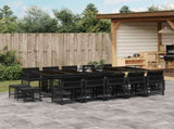 15 Piece Garden Dining Set with Cushions Black Poly Rattan 3211711