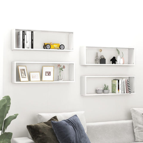 ZNTS Wall Cube Shelf 4 pcs High Gloss White 80x15x26.5cm Engineered Wood 807125