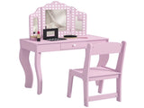 Kids Dressing Table Sets with Stool and Tri-Fold Mirror, Drawer for Playroom, Bedroom - Pink T3398P422147