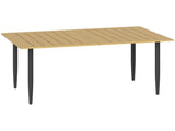 Garden Dining Table, 150 x 90 cm Rectangle Outdoor Table with 5 cm Parasol Hole, Slatted Tabletop T3398P328032
