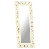 Hand Carved Mirror White 110x50 cm Solid Mango Wood 321643