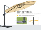 Round Umbrella Parasol W/ Tilt 360&deg Rotation and Hand Crank Cross Base-Beige T3398P318567
