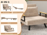4-in-1 Velvet-Feel Single Chair Bed, with Pillow - Beige T3398P343284