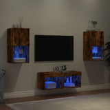 4 Piece TV Wall Cabinets with LED Lights Smoked Oak 3216573