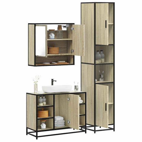 ZNTS 3 Piece Bathroom Furniture Set Sonoma Oak Engineered Wood 3301121