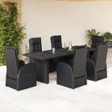 7 Piece Garden Dining Set with Cushions Black Poly Rattan 3277653