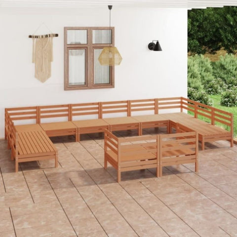 ZNTS 12 Piece Garden Lounge Set Honey Brown Solid Wood Pine 3083497