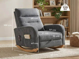 Upholstered Rocking Chair Retractable Footrest Rocker Chair High Back for Living Room Grey T3398P548051