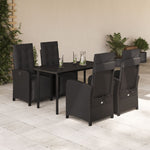 5 Piece Garden Dining Set with Cushions Black Poly Rattan 3212537