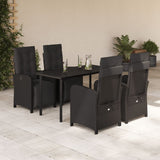 5 Piece Garden Dining Set with Cushions Black Poly Rattan 3212537
