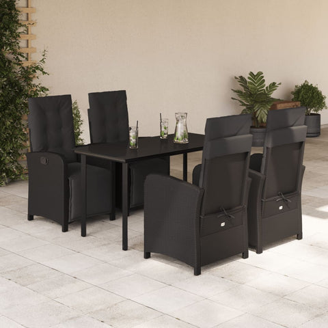 5 Piece Garden Dining Set with Cushions Black Poly Rattan 3212537