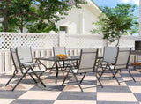 Seven-Piece Steel Outdoor Dining Set, with Parasol Hole - Grey T3398P315934