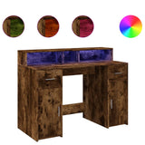 Desk with LED Lights Smoked Oak 120x55x91 cm Engineered Wood 3309415