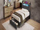 Upholstered Single Bed with LED Lighting, USB Type-C Charging Function, Storage Headboard and N601P288312G