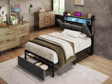 Upholstered Single Bed with LED Lighting, USB Type-C Charging Function, Storage Headboard and N601P288312G