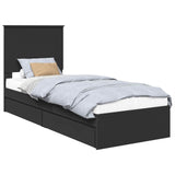 Storage Bed with Headboard Black 75 x 190 cm Engineered Wood 3411258