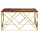 Coffee Table Gold Stainless Steel and Solid Sleeper Wood 349982