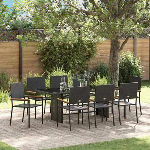 Garden Dining Set 9 pcs Black Poly Rattan 3365427
